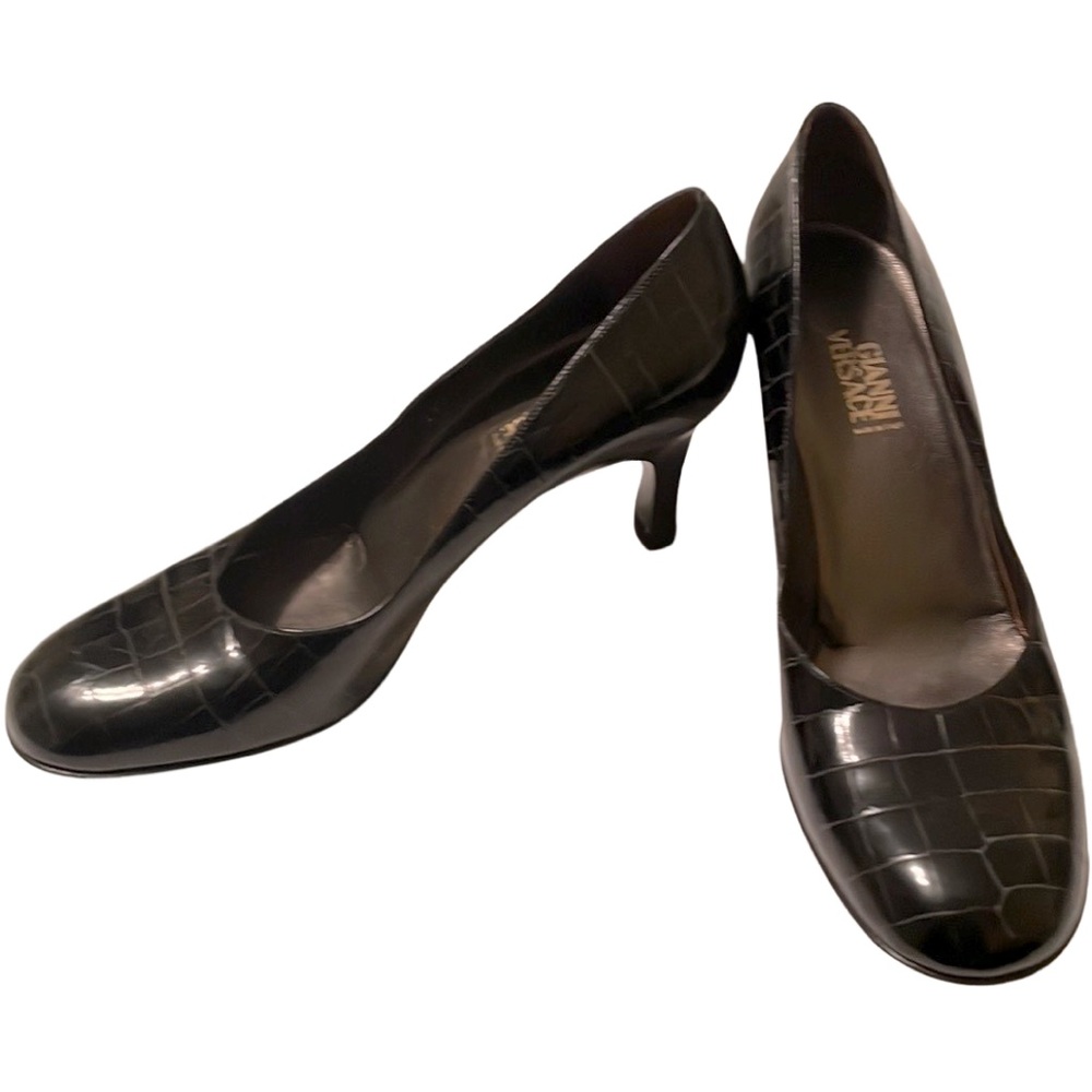 Vintage Gianni Versace Croc Embossed Leather Heels Size 38 1/2